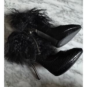 Lanvin AW10 Python & Mongolian Lamb Fur Heels Black